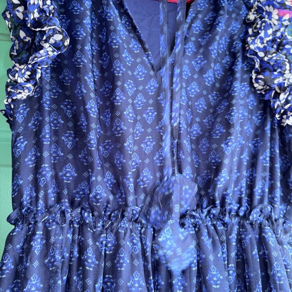 AQUA large Border Print Tassel Tie Midi Dress like new - Picture 5 of 11